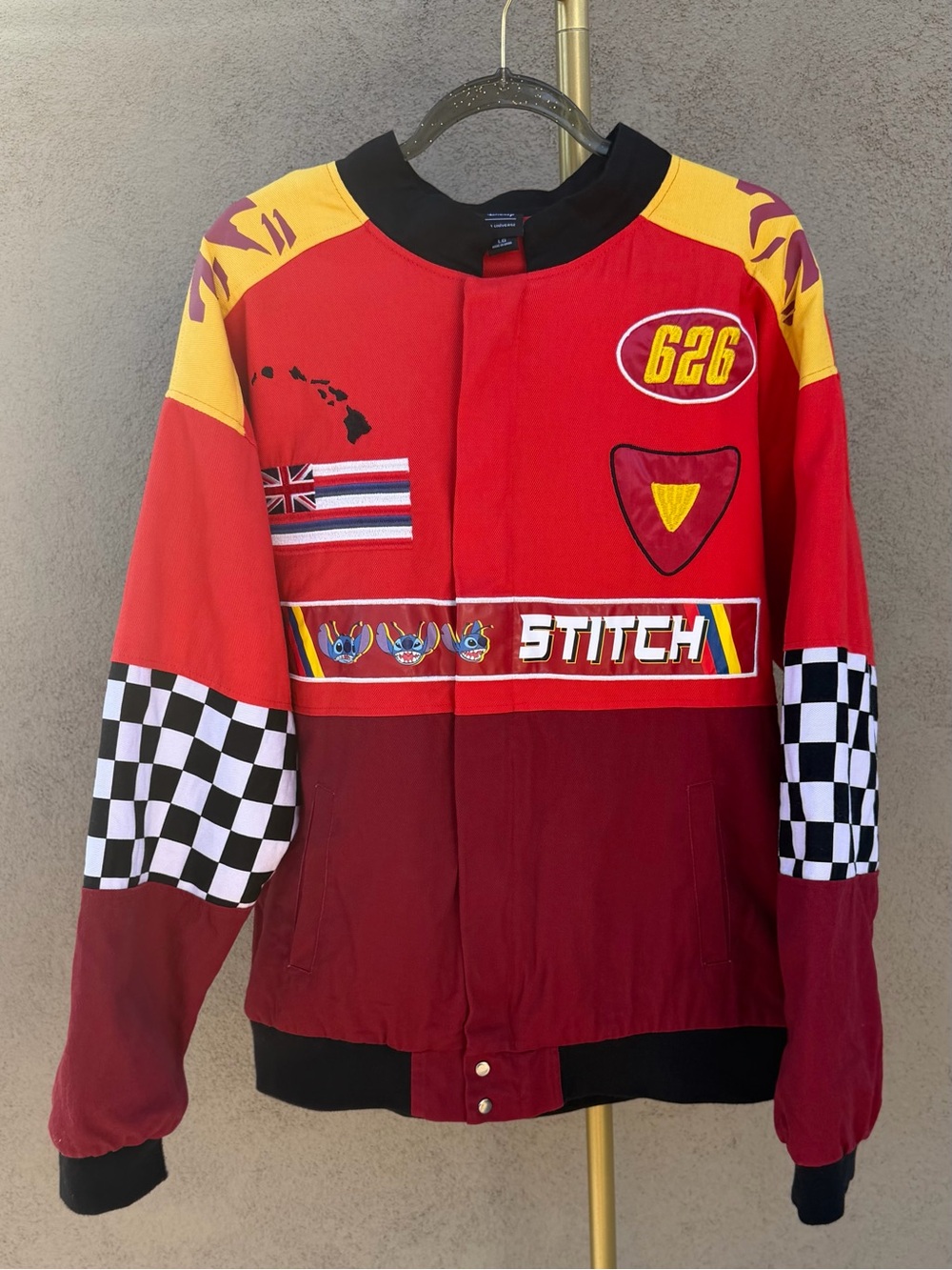 Disney Lilo & Stitch The Red One Racing Bomber Jacket Red Black Unisex Hawaii
